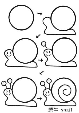 儿童画蜗牛简单画法图片