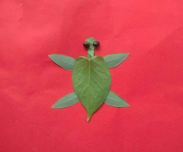 简单的幼儿树叶拼贴画之可爱的小乌龟制作方法