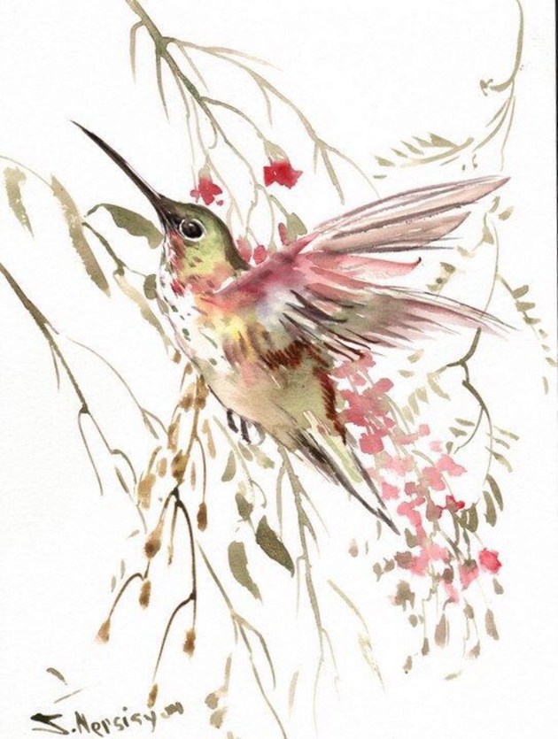 画师于飞的唯美蜂鸟水彩画作品欣赏(8)