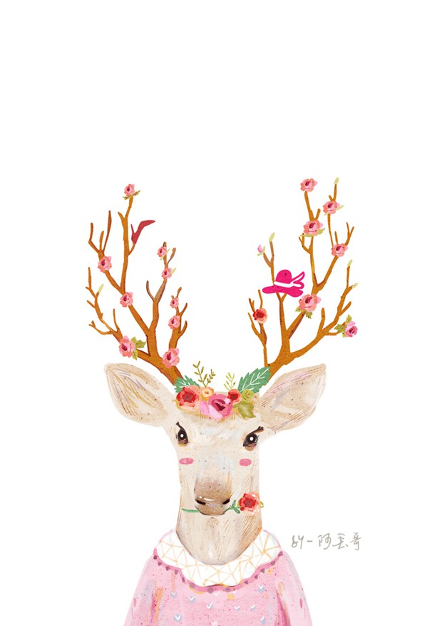 女孩与鹿的意境幻想类小清新插画美图(4)