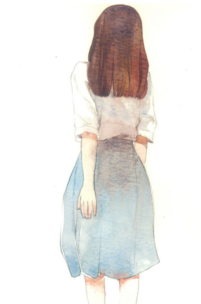 穿着飘逸长裙的二次元女生绘画图片(3)