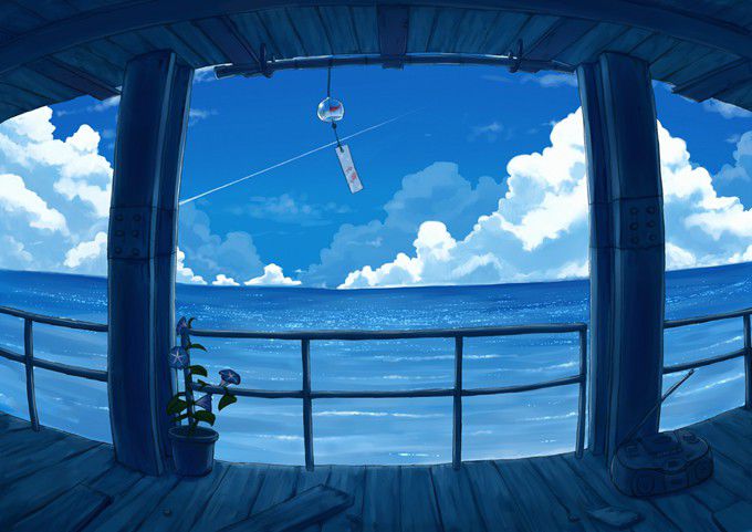 碧海蓝天的二次元风光图片插画(2)