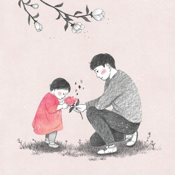 暖心的父女插画 手绘父女漫画图片(3)