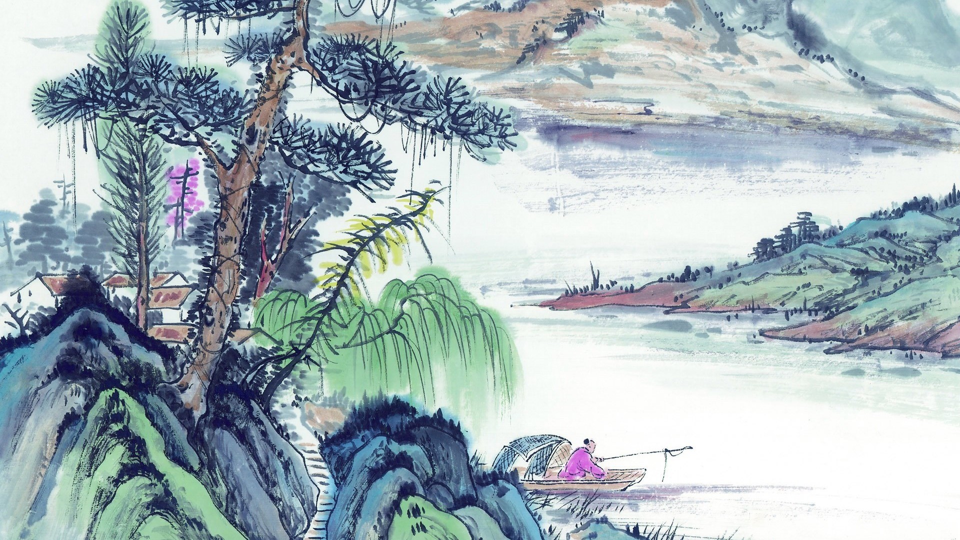 清新淡雅的山水水墨画壁纸(4)