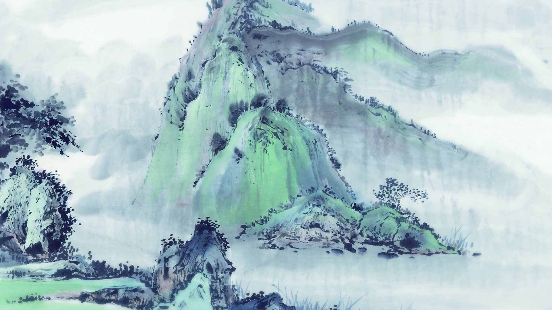 清新淡雅的山水水墨画壁纸(7)