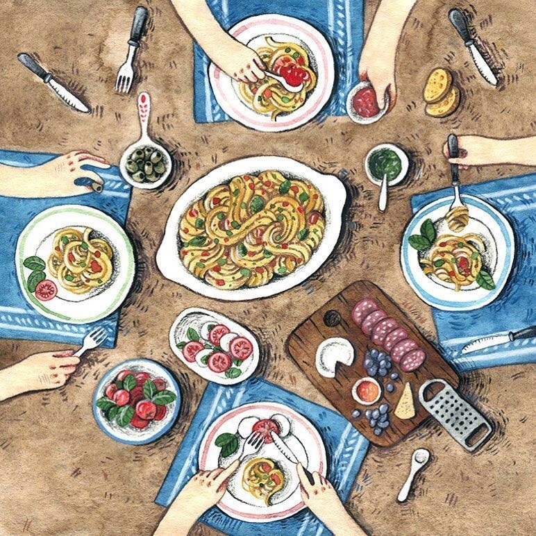 食物手绘插画 享受美食和环游世界