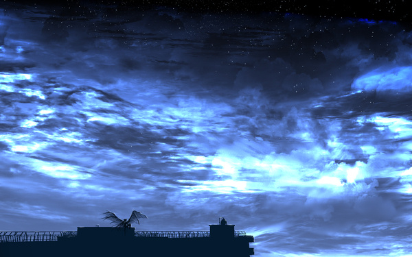 夜景插画图片 蓝色的夜，只见星月