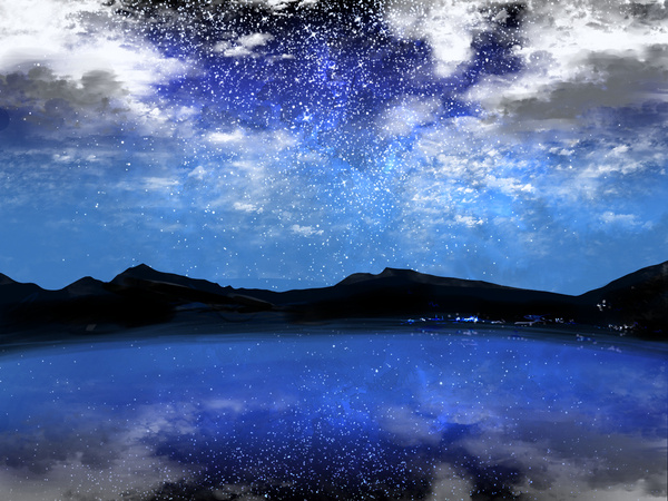 夜景插画图片 蓝色的夜，只见星月(5)