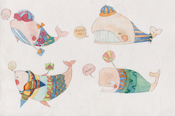 手绘鲸鱼插画 梦中鲸鱼生活的样子