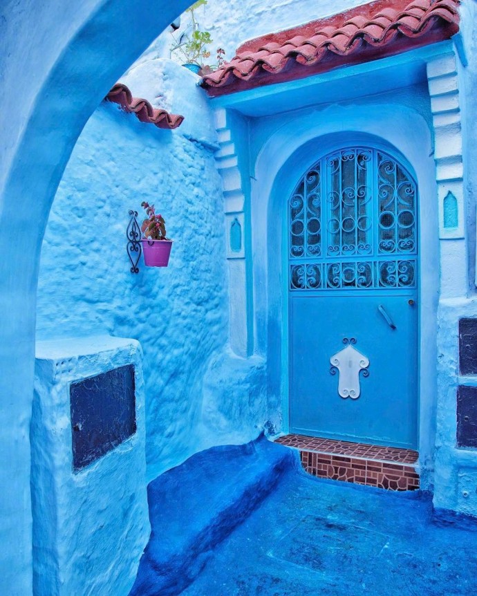 摩洛哥蓝色小镇图片 蓝色童话王国