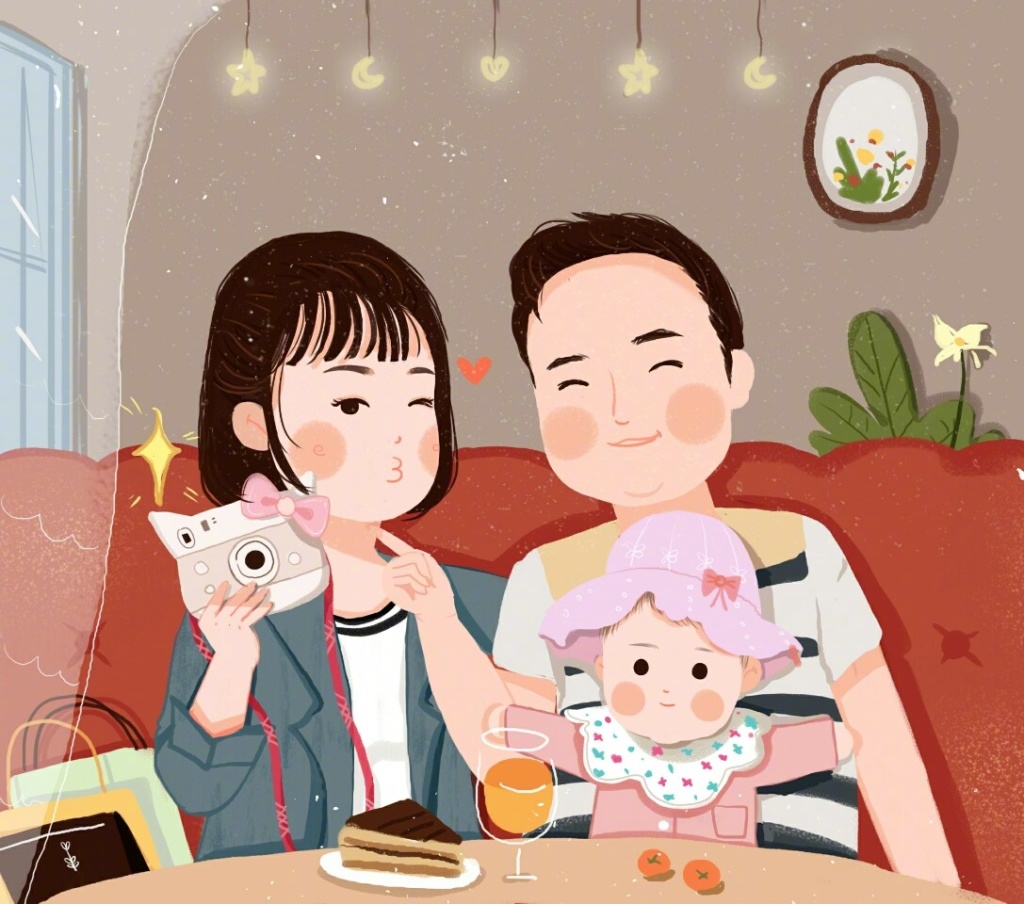 漫画图片手绘 和家人陪伴的时光插画图片