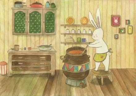 森系复古手绘插画图片 关于一只兔子的生活