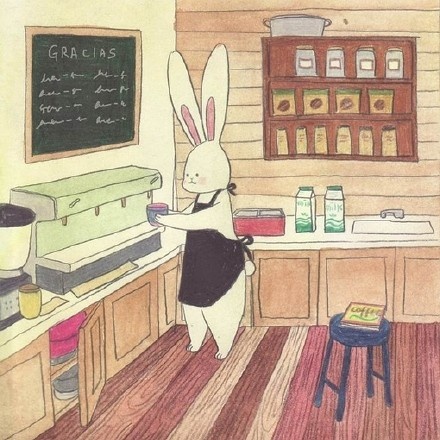 森系复古手绘插画图片 关于一只兔子的生活(5)