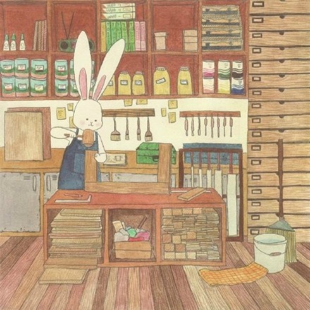 森系复古手绘插画图片 关于一只兔子的生活(3)