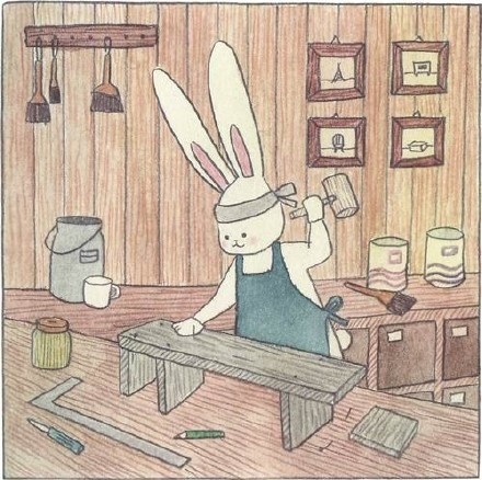 森系复古手绘插画图片 关于一只兔子的生活(8)