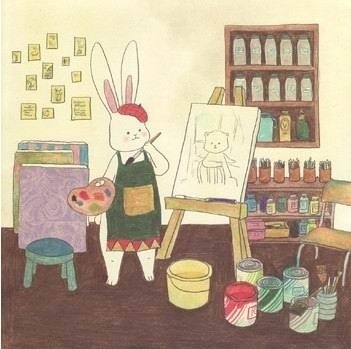 森系复古手绘插画图片 关于一只兔子的生活(6)