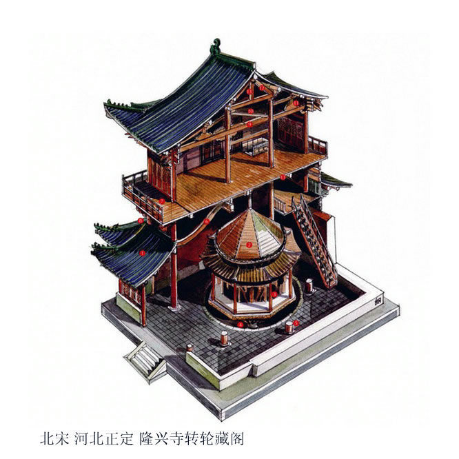 中国古建筑手绘 古建筑图片手绘带颜色(4)