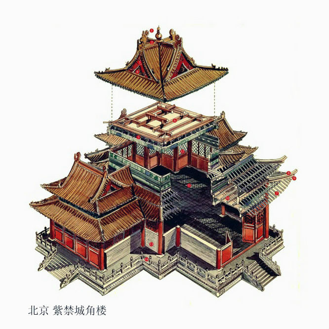 中国古建筑手绘 古建筑图片手绘带颜色(6)