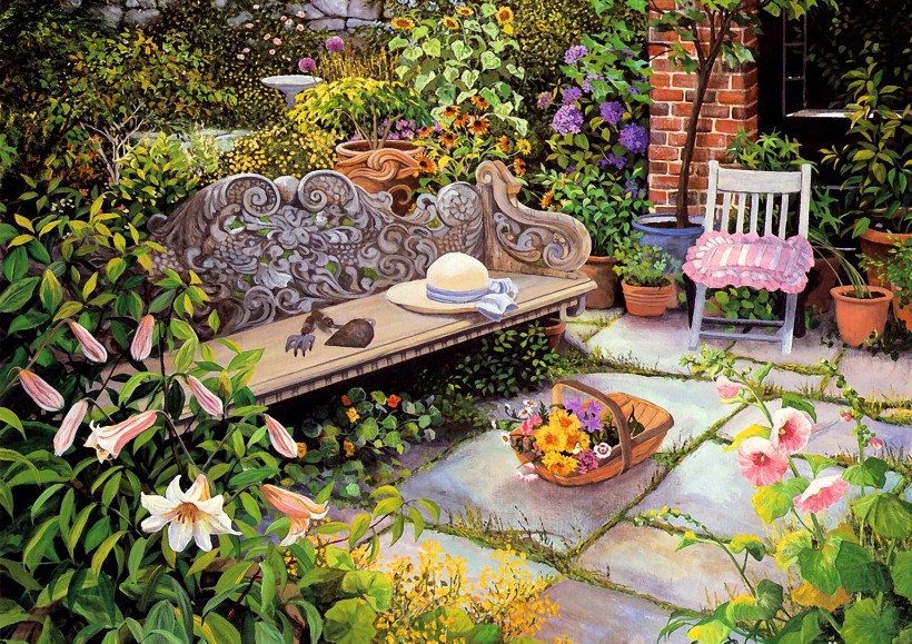 温馨图片背景高清 温馨花园油画图片(8)