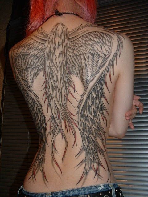 非主流女生满背翅膀纹身图案大全