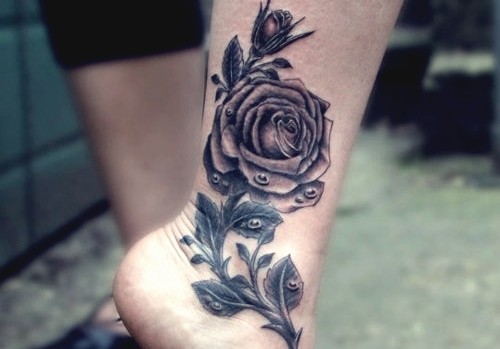 纹身图案玫瑰花脚踝图片