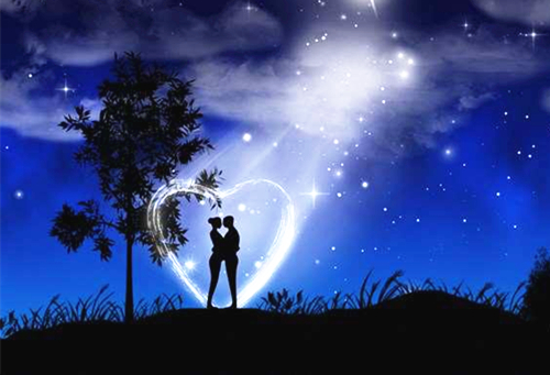 星空下的温馨浪漫情侣卡通图片