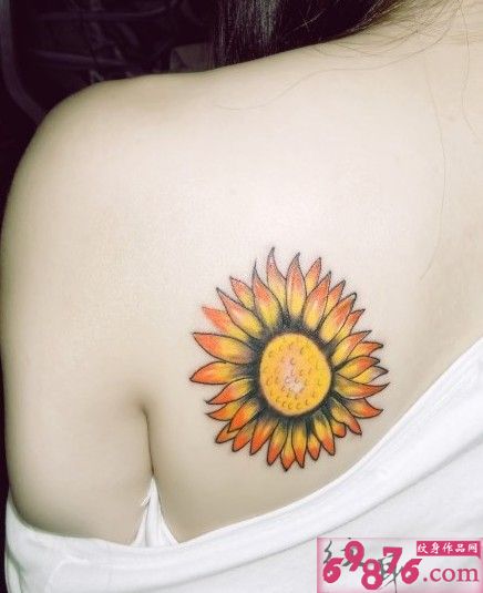 太阳龙纹身图片 美女后背潮流的彩色太阳纹身图片高清