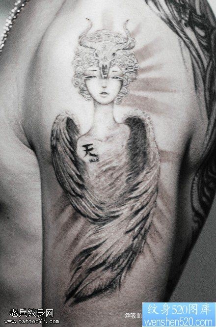 一款手臂金牛座天使纹身图案
