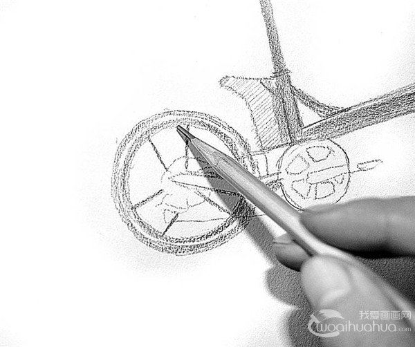静物素描图片：自行车的绘画步骤(2)