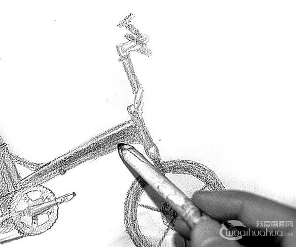 静物素描图片：自行车的绘画步骤(4)