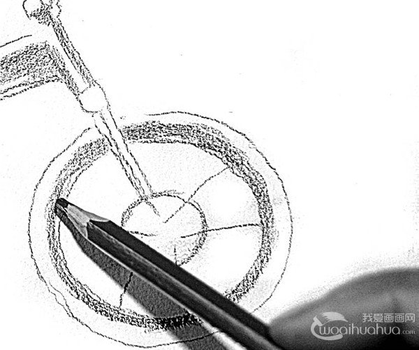 静物素描图片：自行车的绘画步骤(7)