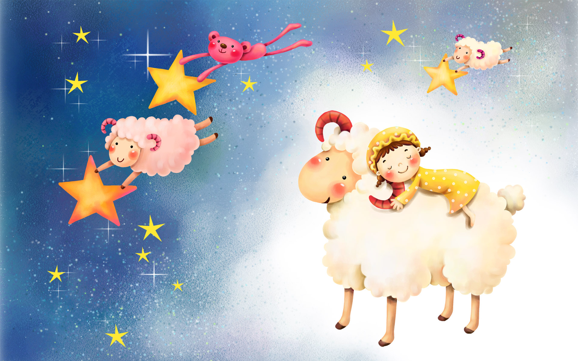 小羊遨游蓝色星海的动漫卡通壁纸