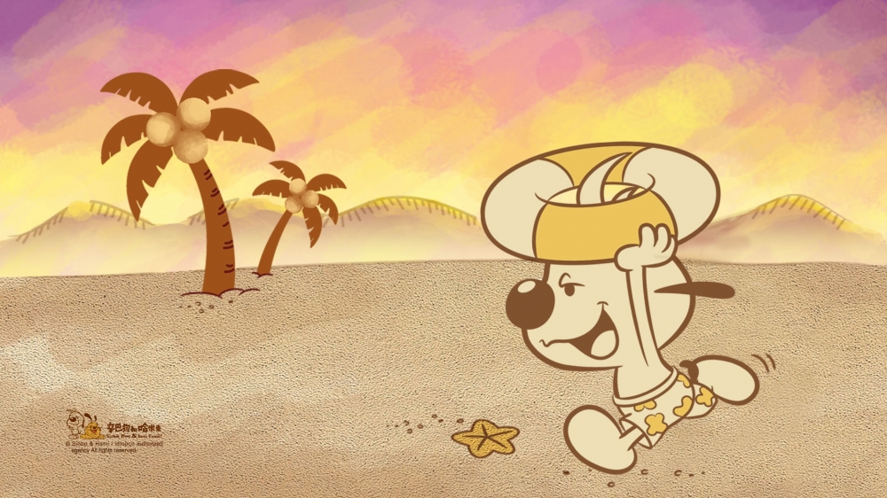 辛巴狗和哈米兔沙滩可爱卡通壁纸