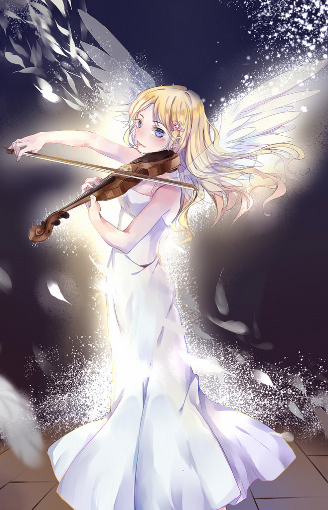 唯美动漫图片拉小提琴少女