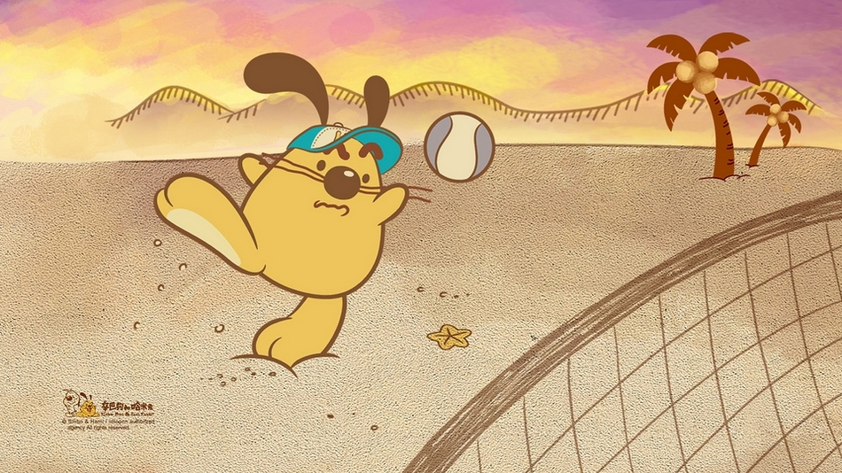 辛巴狗和哈米兔沙滩可爱卡通动漫图片