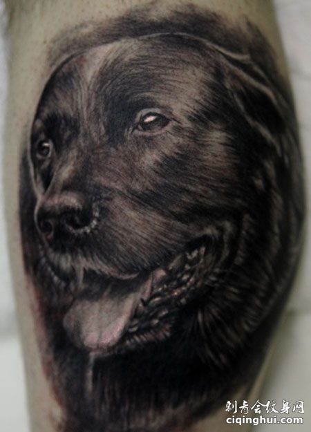 大臂黑色小狗纹身图案