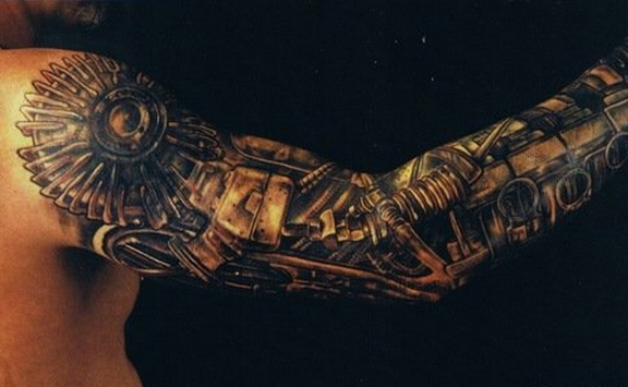 手臂欧美风机械纹身图案