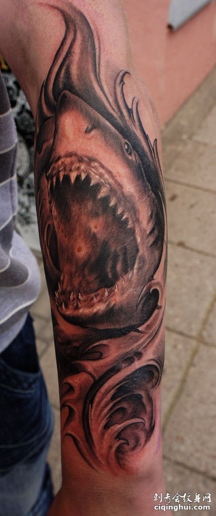 手臂帅气鲨鱼纹身图案