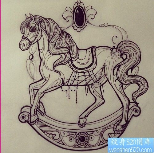 一幅手稿马纹身图案