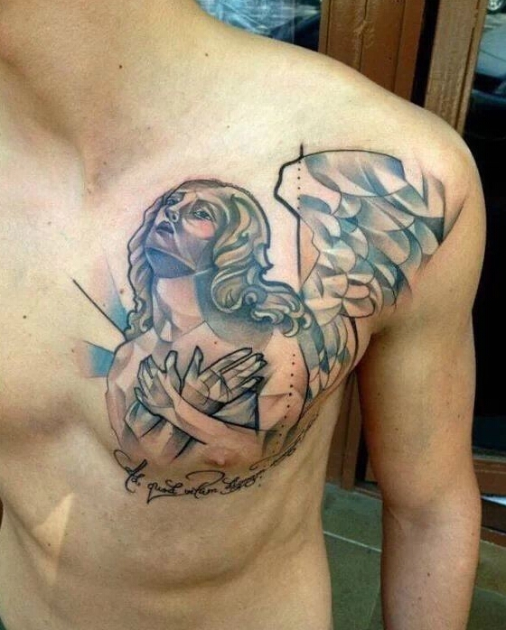 胸部抽象的天使纹身图案