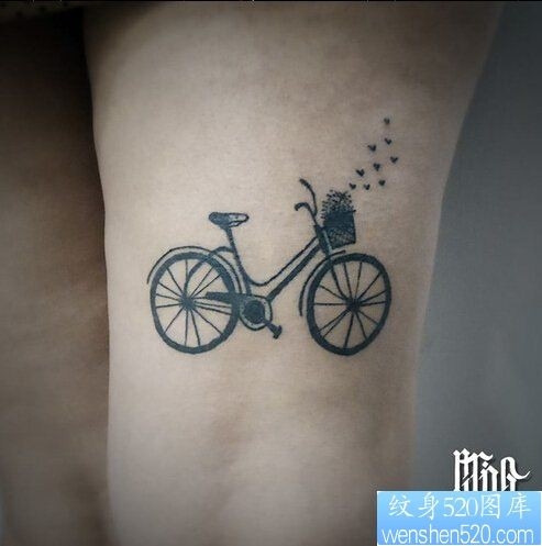 一款腿部自行车纹身图案
