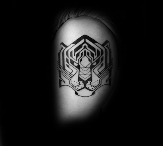多款黑色线条素描点刺技巧几何元素霸气老虎动物纹身图案