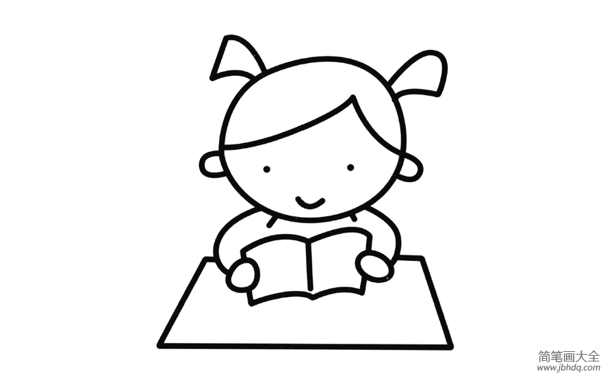 读书的小女孩简笔画图片(2)
