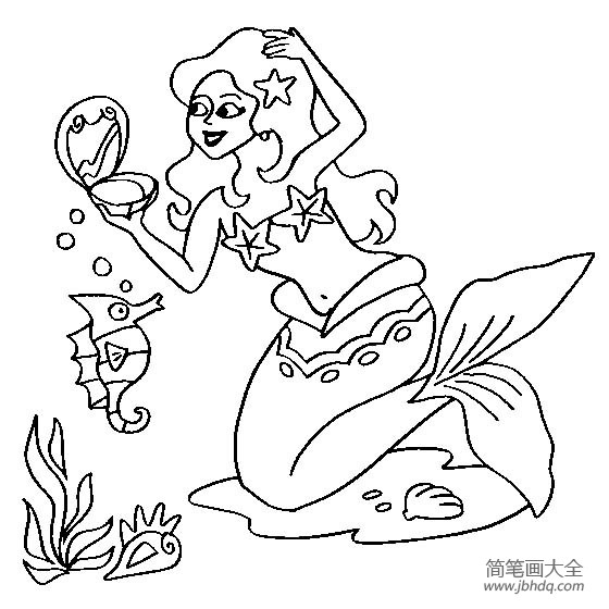 动漫人物简笔画 海底美人鱼简笔画图片(2)
