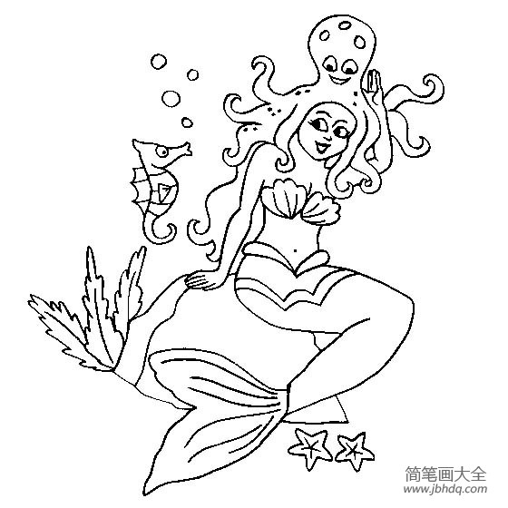 动漫人物简笔画 海底美人鱼简笔画图片(3)
