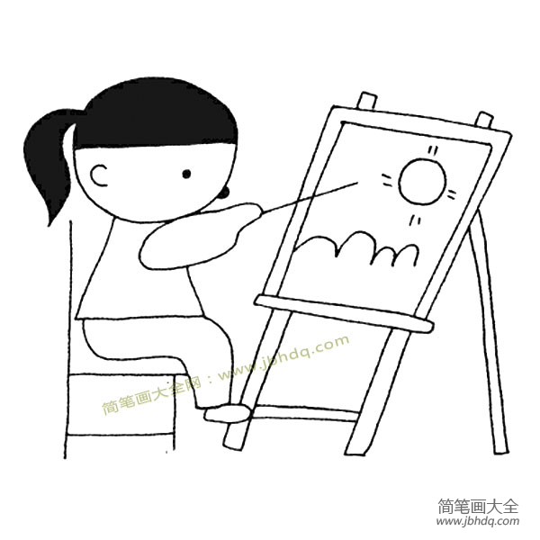 一组小女孩在画画简笔画图片(4)