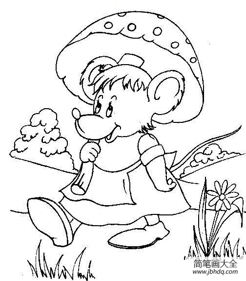小老鼠躲在蘑菇下面避雨简笔画
