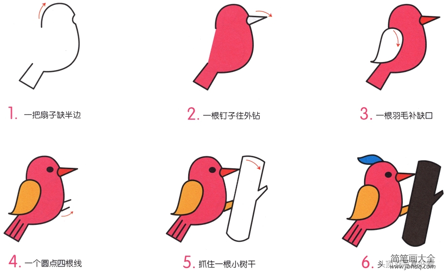 啄木鸟简笔画画法(2)