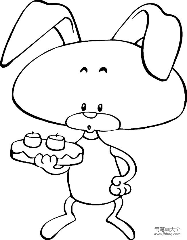 兔子简笔画大全 拿蛋糕的兔子简笔画