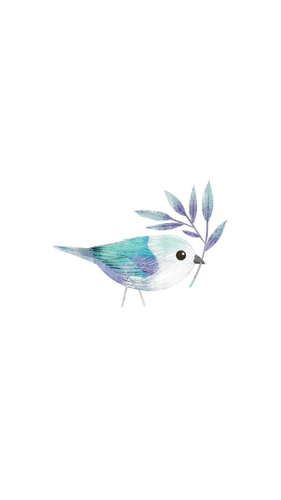 简约手绘小鸟水彩插画风手机壁纸